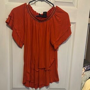 New Directions Orange Flutter Sleeve Blouse with Ruffled Relaxed Style